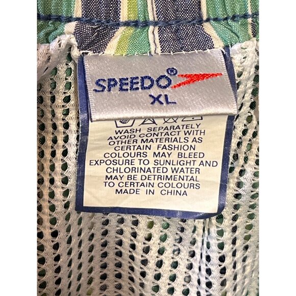 Vintage Speedo Mens Plaid Swim Shorts Green & Blue Elastic Waist XL - Picture 8 of 11